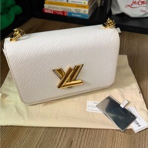 Louis Vuitton White Shoulder Bag with Gold Accents